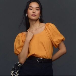 NWT Anthropologie Women's Orange Puff Sleeve Top - L